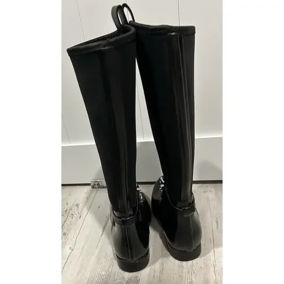 Michael Kors Rain Boots Size 6 Black Rubber & Neoprene. MK Silver Charm Logo. - Picture 7 of 8